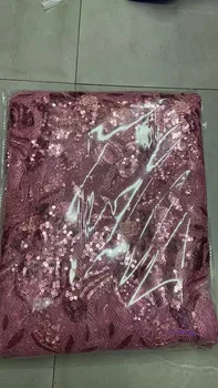 2023 Розовая Высококачественная Африканская Французская кружевная ткань с 3D блестками для свадьбы, Новейшая Органза, Нигерийские кружевные ткани для шитья YYZ853