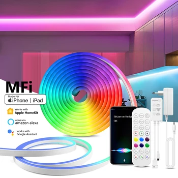Для Homekit Apple Светодиодные Ленты С Подсветкой WiFi Переключатель Mfi Сертифицированный 12V Smart RGB Неоновая Вывеска Лента Голосовое Управление Для Alexa Google Home
