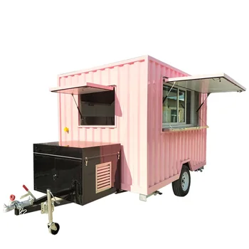 Продается 3-метровый розовый передвижной фургон для еды с полностью оборудованной кухней, тележка для кофе-бара со сладким мороженым, США, Контейнерный прицеп с раздвижным окном