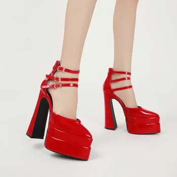 Сезон: Весна-лето, Новая модная женская обувь на платформе с острым носком, для подиума, на высоких каблуках, Пикантные босоножки для вечеринок и банкетов, Zapatos Mujer